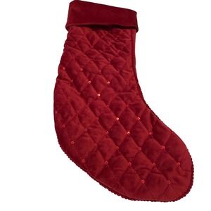 Wonder Shop Red Quilted Sequin Christmas Stocking Holiday Decor Santa Velvety
